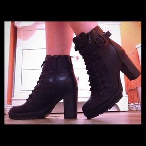 Lace up combat biker bootie